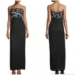 Aidan Mattox Black/White Strapless Lace Column Gown Size 2